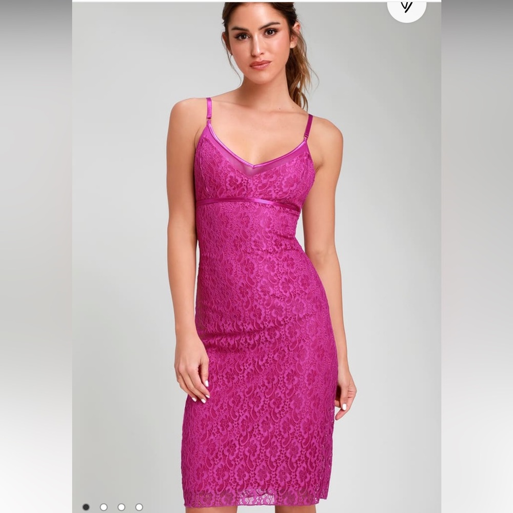 Lulus Be Good To Me Magenta Lace Midi Dress, Homecoming, prom, party dress